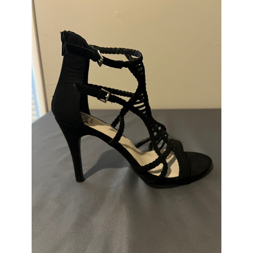 Fergalicious Miko Black Braided Gladiator Caged Stiletto Heels Size 9.5